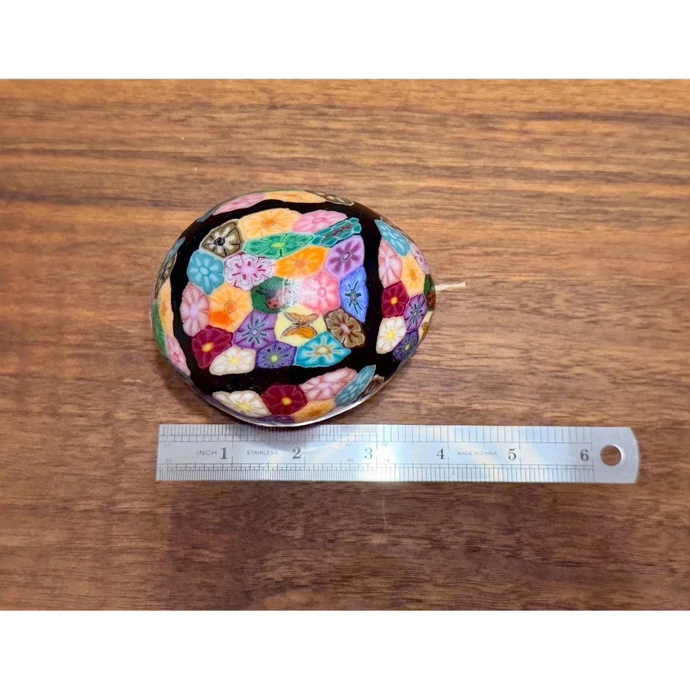 Vintage Shanghai Pacific Egg Candle | Millefiori Floral Sculptural Home Decor